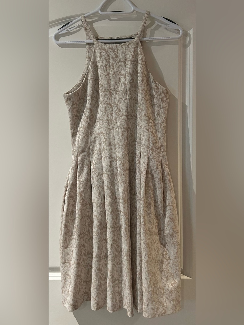 Calvin Klein Tan/Beige and White Floral Knee Length Dress